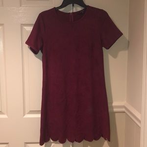Burgundy suede short sleeve shift dress from LuLus